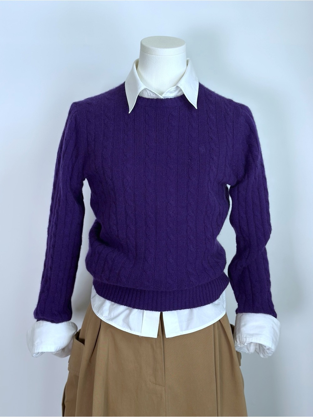 Ralph Lauren deep purple 100% Cashmere Cable-Knit Sweater Size S Excellent(EUC)